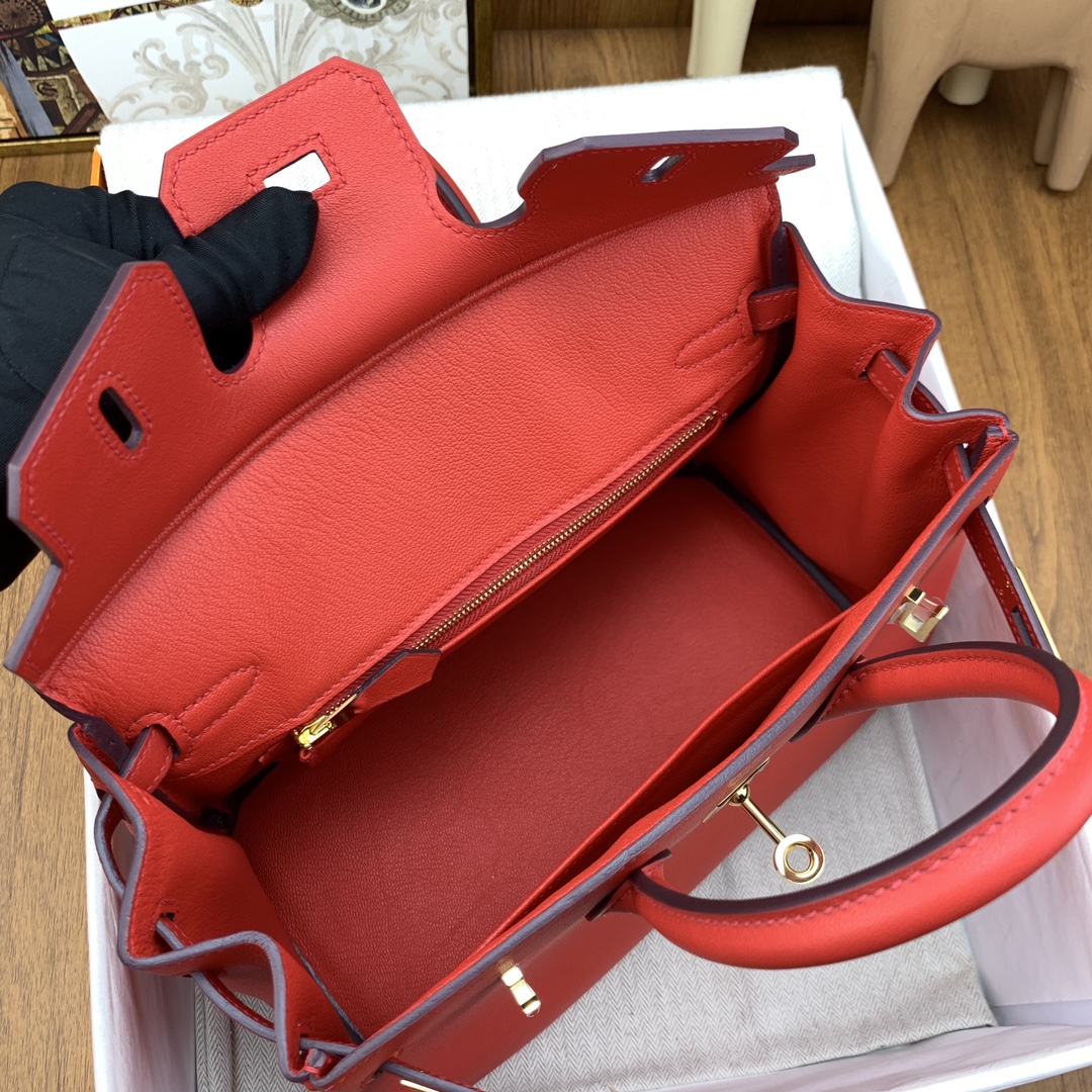 Hermes Birkin 25CM Swift Leather Handbag Red